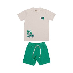 Conjunto Infantil Golf Camiseta Malha e Bermuda Sarja Bege