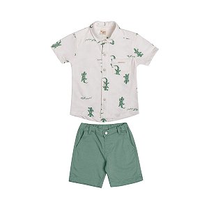 Conjunto Aligator Camisa e Bermuda Moletim Off White