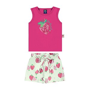 Conjunto Blusa Regata e Short Meia Malha Morango