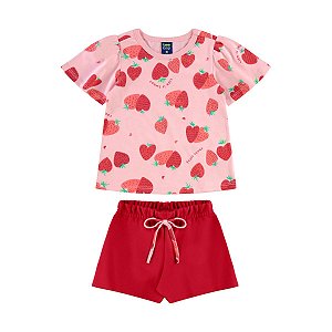 Conjunto Blusa Meia Malha Coração e Short Moletom