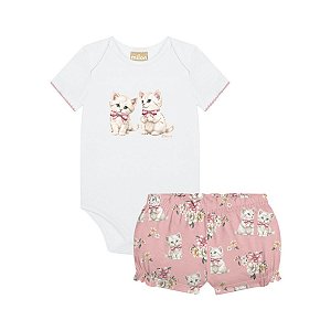 Conjunto Body com Short Cotton Gatinhos Branco