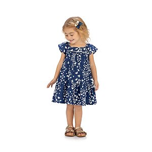 Vestido sem Manga Cotton Borboletas Azul Marinho