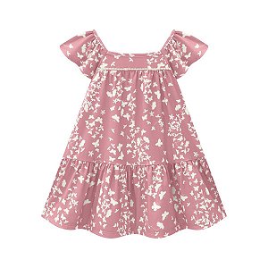 Vestido sem Manga Cotton Borboletas Rosê