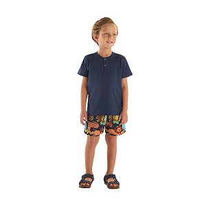 Conjunto Camiseta Malha e Short Microfibra Azul Marinho