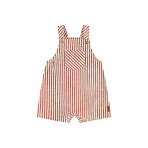 Jardineira em Tecido Listrado Fio Tinto Vermelho