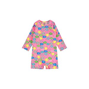 Macaquinho Manga Longa Malha UV FPS+50 Peixeis Rosa