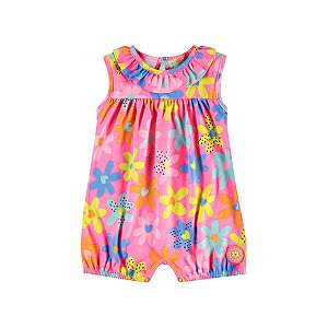 Macaquinho sem Manga Malha Floral Rosa