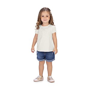 Blusa Cotton com Laço e Pérolas Off White