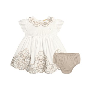 Vestido e Calcinha em Tricoline Bordado Off White
