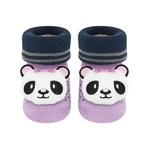 Meia Sapatinho Antiderrapante com Panda Lilás