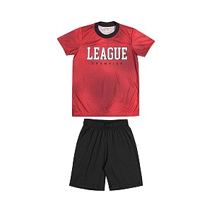 Conjunto League Camiseta Dry e Bermuda Proteção UV Vermelho