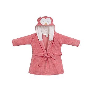 Roupão com Capuz Bordado Bichos Coruja Goiaba