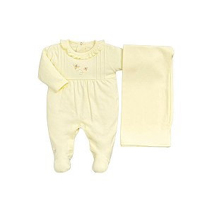 Kit Macacão Longo e Manta Suedine Bordado