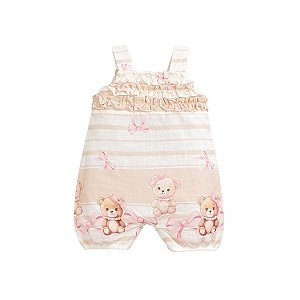 Macacão Curto Maquinetado Ursinho Off White