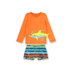 Conjunto Camiseta Manga Longa e Sunga Boxer Malha UV FPS+50