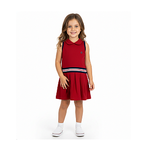 Vestido Infantil Polo Vermelho com Saia Pregueada