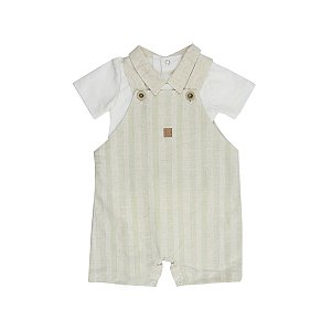 Conjunto Jardineira com Body Green Tea Off White