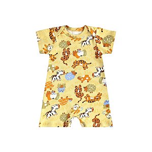 Macaquinho Bebê Manga Curta Suedine Estampado Masculino