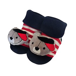 Meia Sapatinho Antiderrapante com Ursinho de Boné