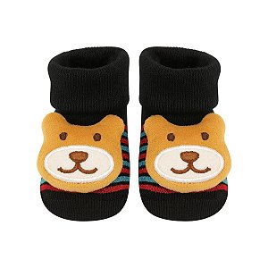 Meia Sapatinho Antiderrapante com Ursinho Listrado