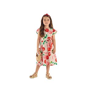 Vestido Midi Viscose e Linho Cereja Off White