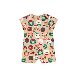 Macaquinho Bebê Manga Curta em Suedine Natal Bege