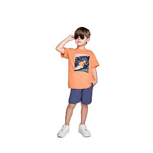 Conjunto Surf Camiseta Malha e Bermuda Comfort Laranja
