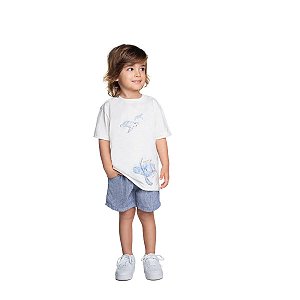Conjunto Turtle Camiseta Flamê e Bermuda Viscolinho Off White