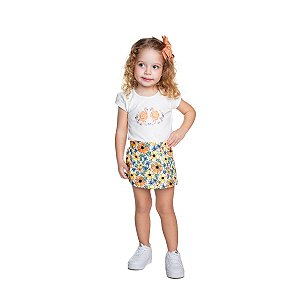 Conjunto Lovebirds Blusa Cotton e Shorts Saia Off White