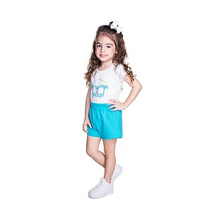 Conjunto Mermaid Blusa Cotton e Shorts Moletim Glitter Branco