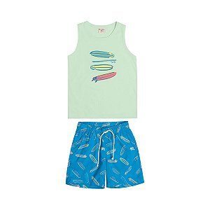 Conjunto Prancha Regata Malha e Bermuda Tactel Verde
