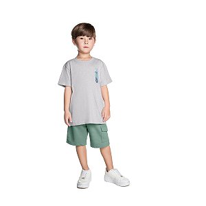 Conjunto SK8 Camiseta Malha e Bermuda Moletom Cinza Mescla