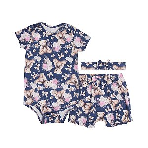 Conjunto Body, Shorts e Faixa Malha Térmica Floral
