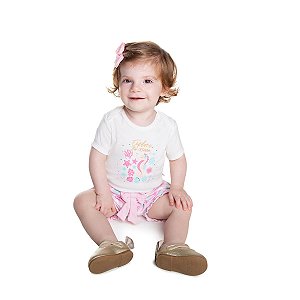 Kit 3 Peças - 2 Body Ribana 100% e 1 Shorts Meia Malha Rosa