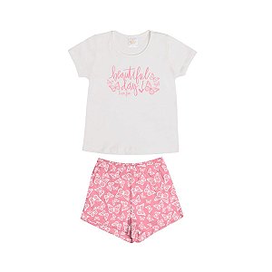 Pijama Beautiful Day Blusa e Shorts Malha Off White