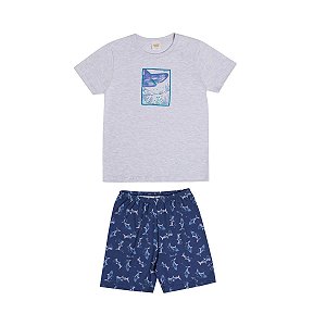 Pijama Shark Portrait Camiseta Malha e Bermuda Malha Térmica