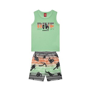 Conjunto Regata Malha e Bermuda Moletom Verde