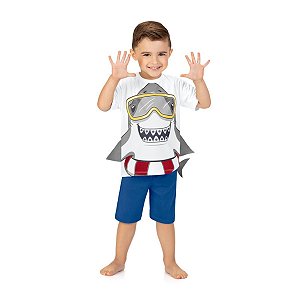 Pijama Camiseta Manga Curta e Shorts Tubarão Branco
