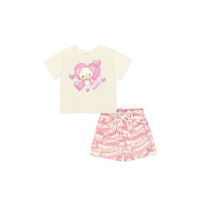 Conjunto Blusa e Shorts Infantil Ursinho Off White
