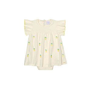 Vestido Bebê com Body Embutido Abacaxi Off White