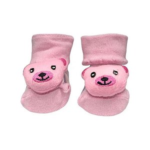 Meia 3D Antiderrapante com Ursinho Rosa Listrada