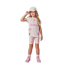 Conjunto Blusa e Bermuda Ciclista Infantil Ursinho Off White