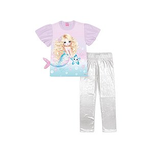 Conjunto Infantil Blusa e Legging Sereia Rosa