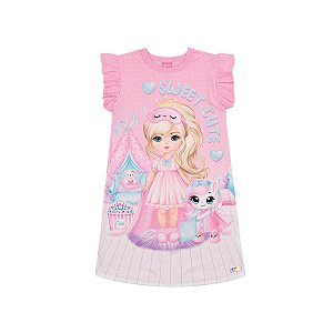 Pijama Camisola Infantil Menina Estampada Rosa
