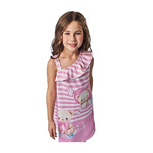 Vestido Infantil Alça Casual Listrado Rosa