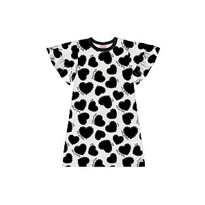Vestido Infantil Manga Casual Coração Preto