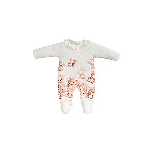 Macacão Longo Malha Tricot Feminino Ursos Off White