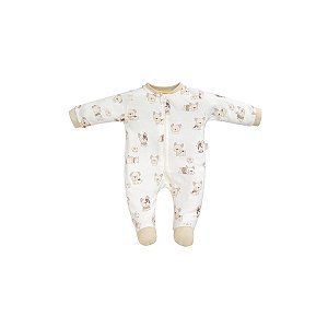 Macacão Longo Masculino Bege com Zíper Cachorrinhos