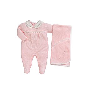 Kit Macacão longo Gola Bordada Feminino Com Manta Rosa