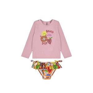 Conjunto Praia Infantil FPS 50 Blusa e Calcinha Rosa